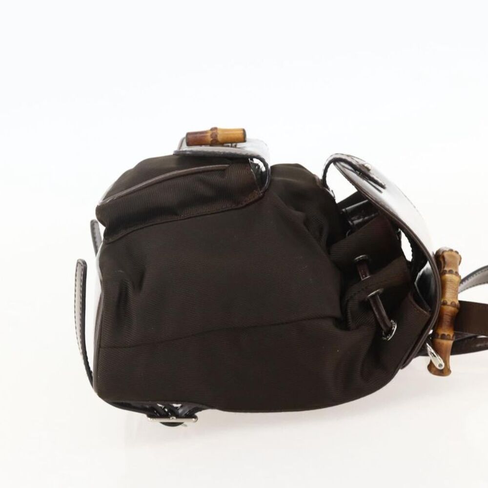 Gucci Vintage Bamboo Backpack Nylon And Patent Leather Brown Nylon Backpack Bag - Picture 4 of 16